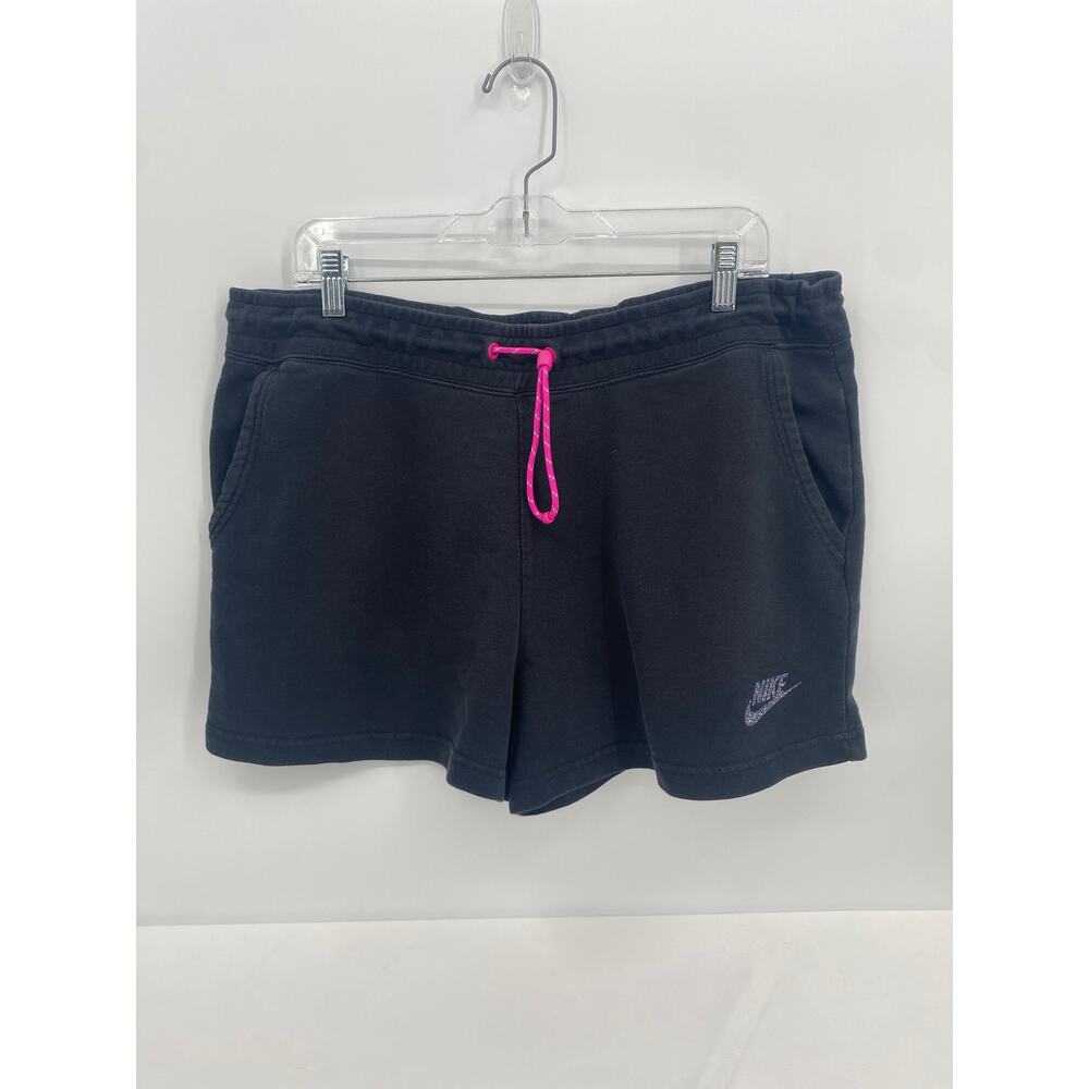 Nike Womens Sportswear Icon Clash Sweat Shorts Black Pink Drawstring Size XL
